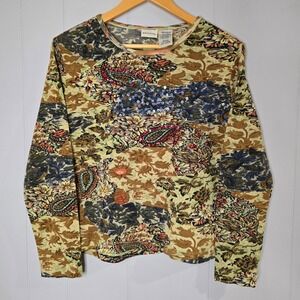 White Stag Womens Long Sleeve Floral Paisley Sequin T Shirt Top Size Medium